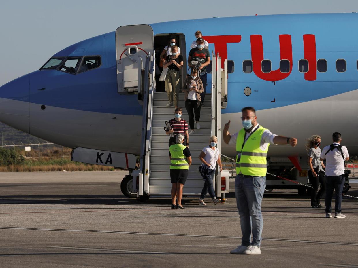 Tourists from Germany disembark a TUI Airways flight on the island of Kos, Greece, on 29 June, 2020: REUTERS/Alkis Konstantinidis
