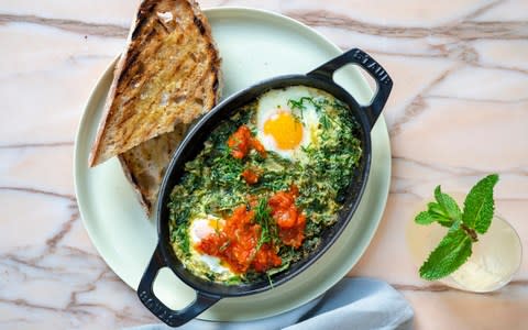 baked eggs - Credit: Andrew Crowley