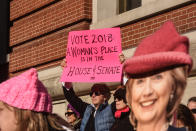 <p>People gather near Central Park before the beginning of the Women’s March on Jan. 20, 2018 in New York City. (Photo: Stephanie Keith/Getty Images) </p>