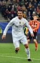 Real Madrid's forward Cristiano Ronaldo celebrates after scoring during a UEFA Champions League match against Shakhtar Donetsk in Lviv on November 25, 2015