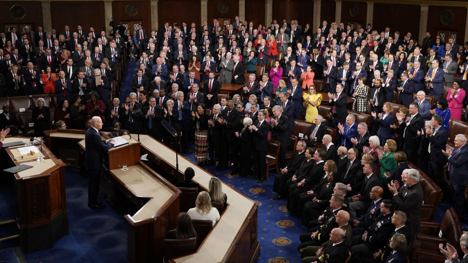 President Joe Biden delivers his State of the Union speech to a joint session of Congress, at the Capitol in Washington, Tuesday, Feb. 7, 2023. (AP Photo/J. Scott Applewhite)