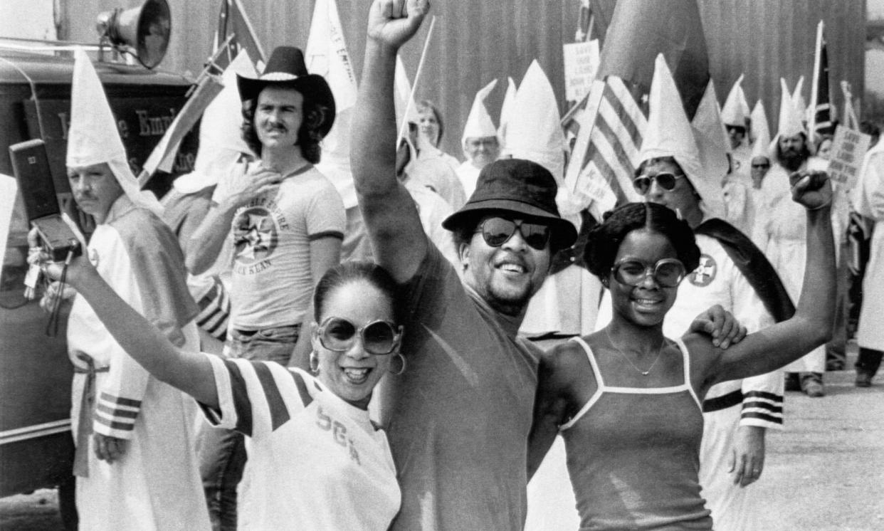 <span>Civil rights activists at a Ku Klux Klan march in Selma, Alabama, 1979.</span><span>Photograph: Bettmann/Bettmann Archive</span>