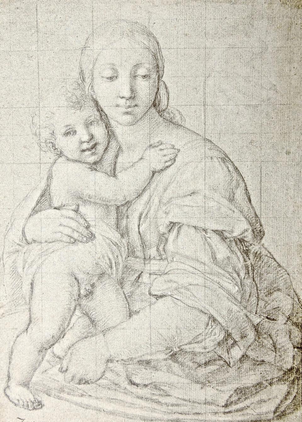 Study for Madonna and Child, ca. 1650 Pencil on blue paper, Giovanni Battista Salvi (called, “il Sassoferrato,”Italian, 1609‒1685). A gift of John and Sylvie O’Brien, this drawing was in the collection of Washington County Museum of Fine Arts.