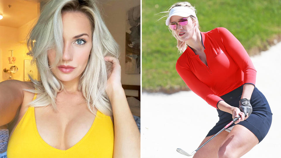 Paige Spiranac, pictured here on the golf course and Instagram.