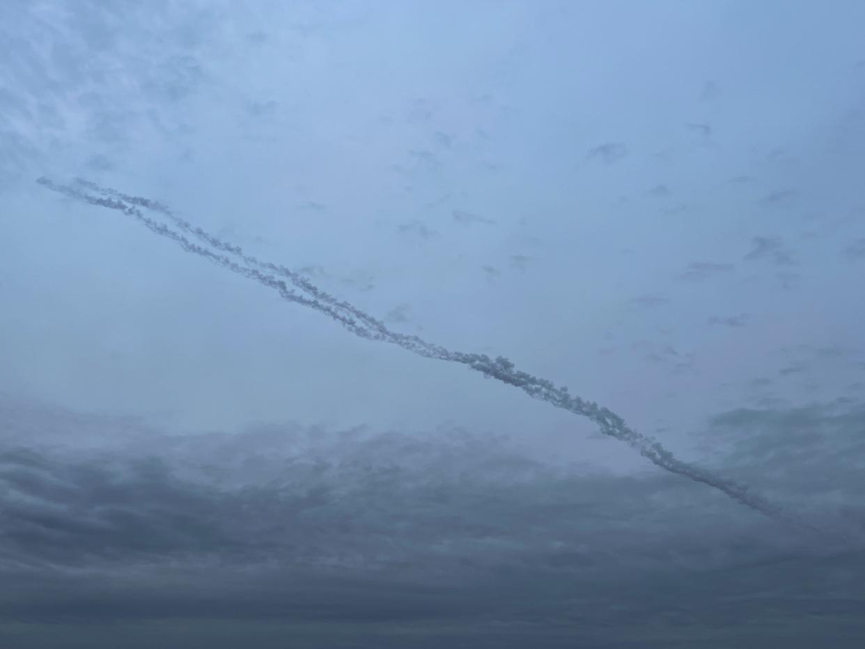 Missile traces are seen in the sky over the city after a Russian missile strike, amid Russia's attack on Ukraine, in Kyiv (REUTERS)