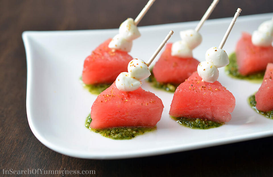 SPICY WATERMELON BITES WITH BOCCONCINI PEARLS