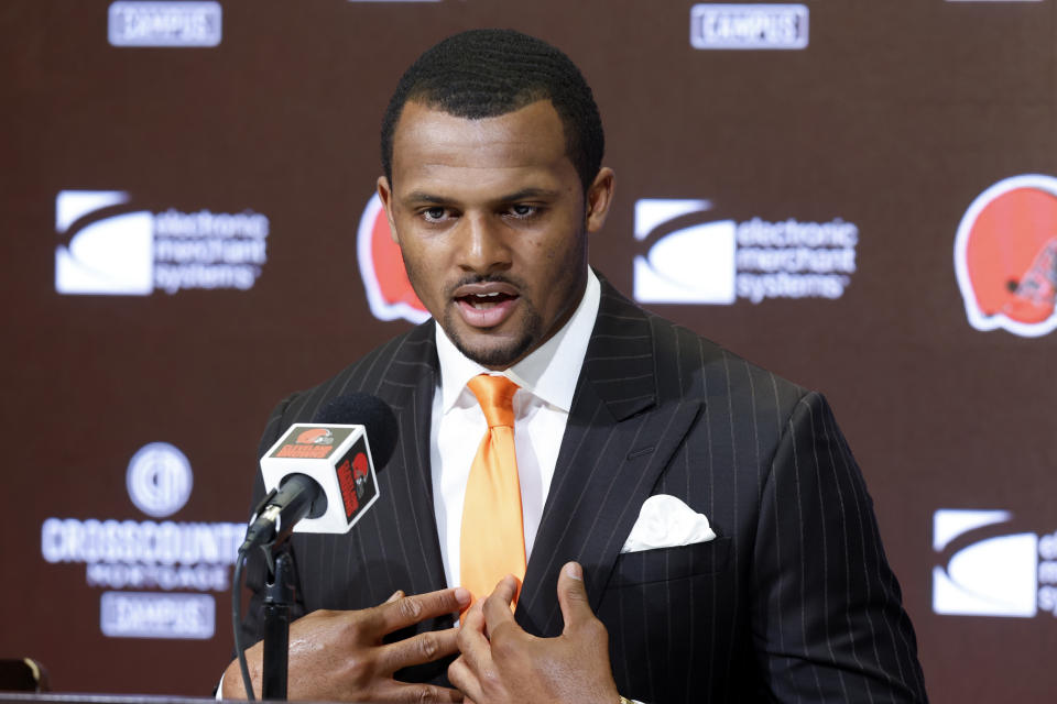 NFL commissioner Roger Goodell said the league's investigation into Deshaun Watson (pictured) is nearing its end, with a review from the disciplinary arbitrator to follow. (AP Photo/Ron Schwane)