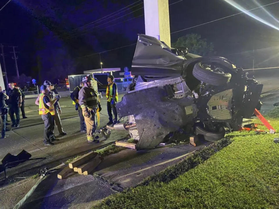 First responders work the scene of a fatal crash in Waldo.