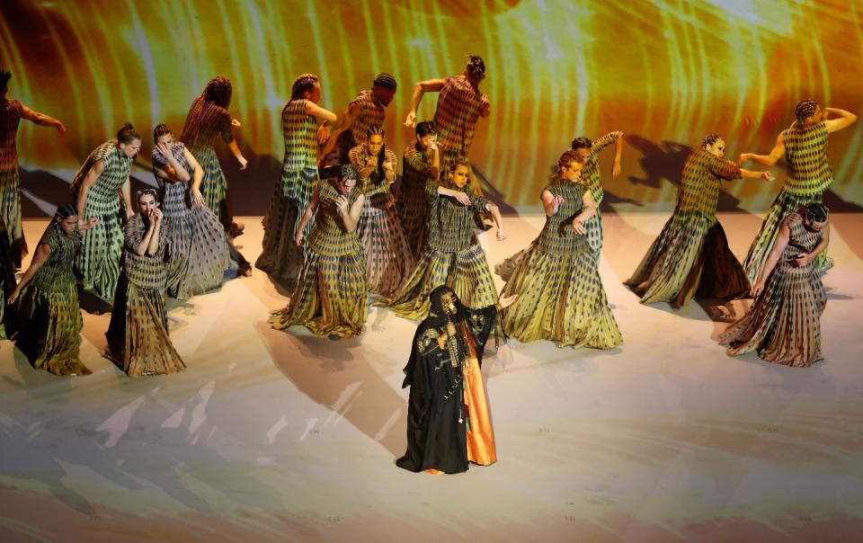 AL KHOR, QATAR - NOVEMBER 20: Performers perform during the opening ceremony prior to the FIFA World Cup Qatar 2022 Group A match between Qatar and Ecuador at Al Bayt Stadium on November 20, 2022 in Al Khor, Qatar. (Photo by Hector Vivas - FIFA/FIFA via Getty Images)