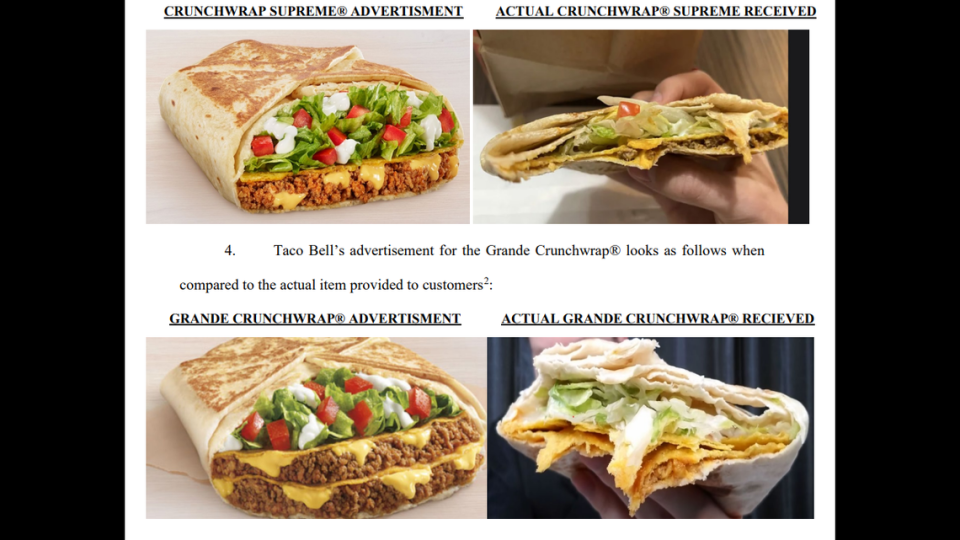 The lawsuit included side-by-side comparisons of the menu items in question as they are advertised versus how customers allegedly received them Screengrab from Frank Siragusa's lawsuit