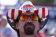 Frank Garner waits for the start of former President Donald Trump's Save America rally in Perry, Ga., on Saturday, Sept. 25, 2021. (AP Photo/Ben Gray)