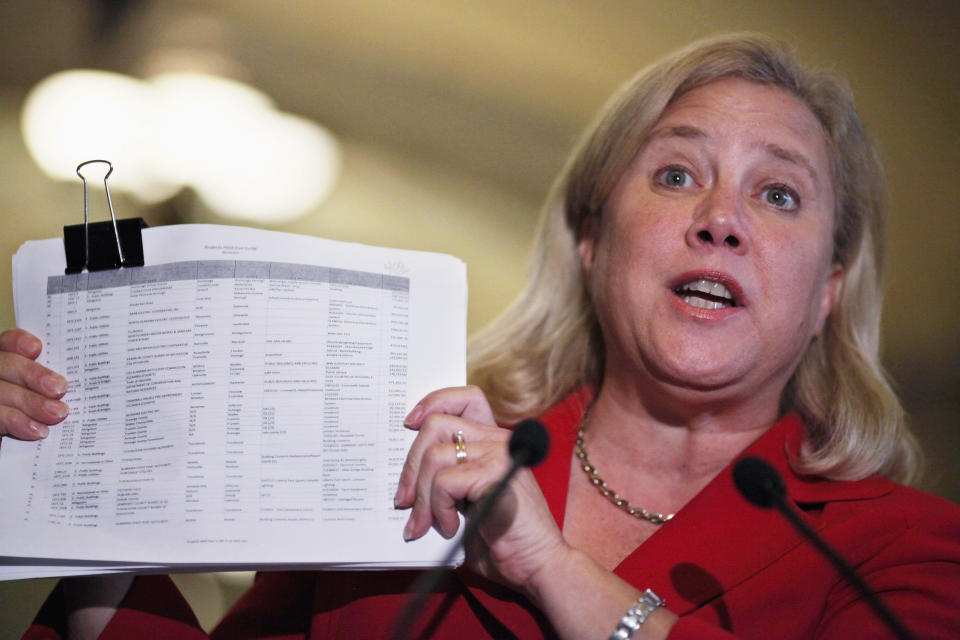 <a href="http://www.senate.gov/artandhistory/history/common/briefing/women_senators.htm"><strong>Served from:</strong></a> 1997-present  Sen. Mary Landrieu (D-La.) holds a list of jobs while talking with reporters at the U.S. Capitol on September 20, 2011 in Washington. (Photo by Chip Somodevilla/Getty Images) 