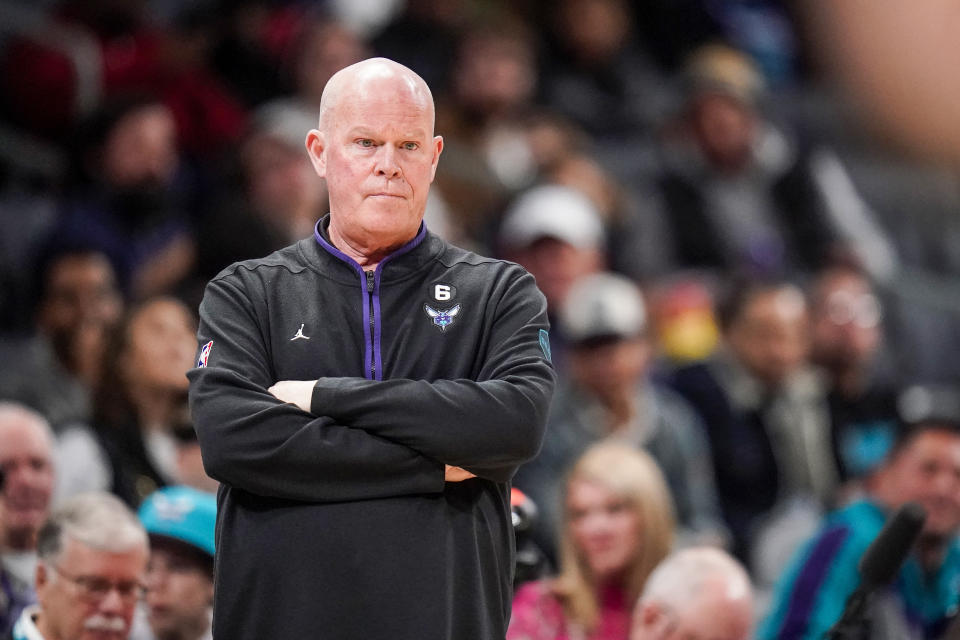 Charlotte Hornets head coach Steve Clifford looks on during the first half of an NBA basketball game against the Atlanta Hawks, Friday, Dec. 16, 2022, in Charlotte, N.C. (AP Photo/Rusty Jones)