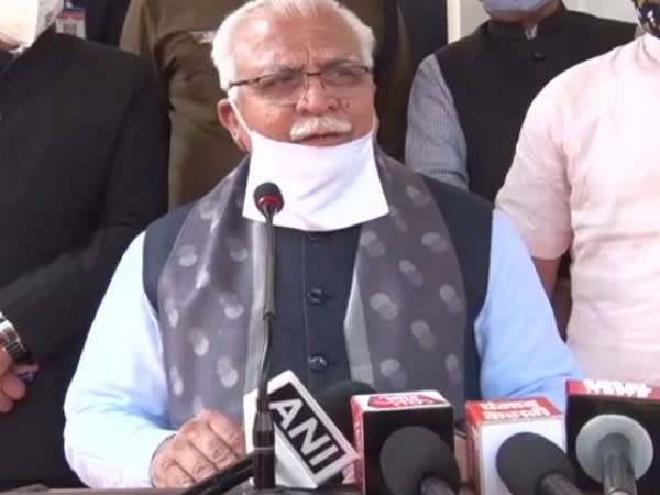    Haryana Chief Minister Manohar Lal Khattar speaking during a press conference on Saturday.