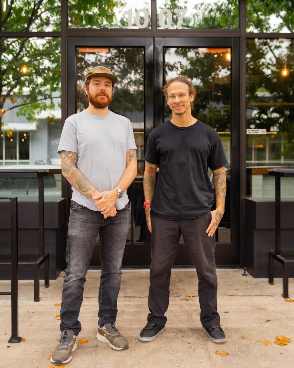 Chef Philip Frankland Lee (left) and professional skateboarder Neen Williams are partners in NADC Burger.