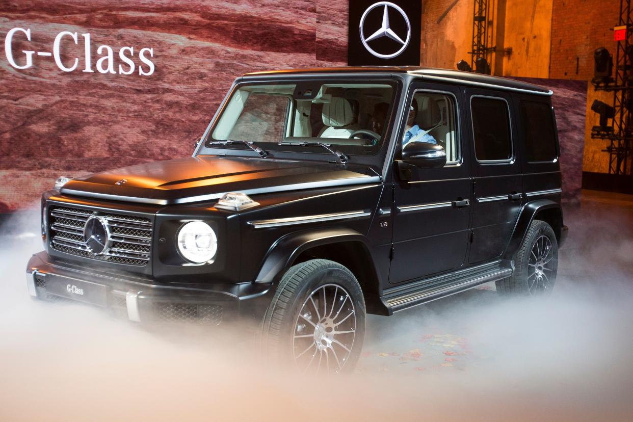 The new Mercedes G-Wagon is unveiled at a press event  on the eve of the 2018 North American International Auto Show Press Preview in Detroit, Michigan, January 14, 2018. / AFP PHOTO / Geoff Robins        (Photo credit should read GEOFF ROBINS/AFP via Getty Images)