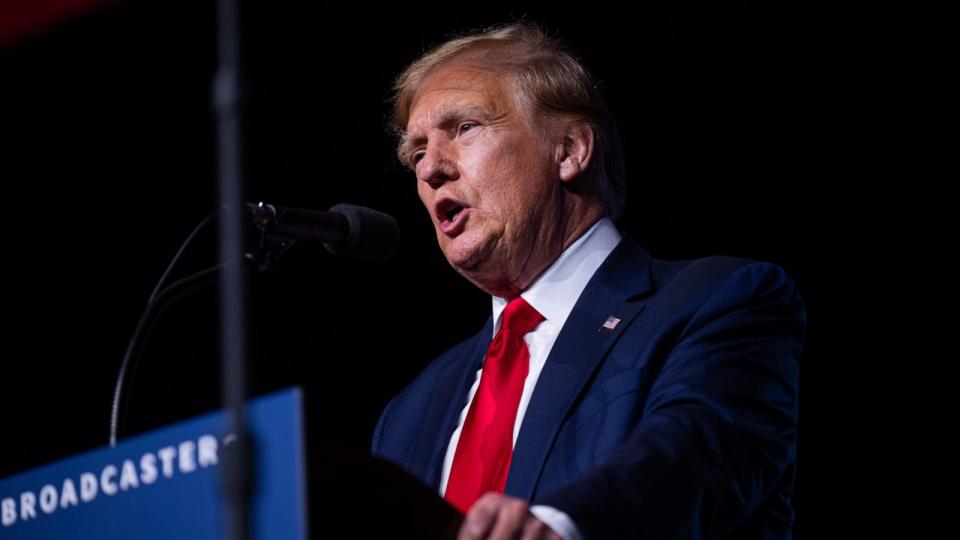 PHOTO: Donald Trump, speaks during the 2024 NRB International Christian Media Convention Presidential Forum at The Gaylord Opryland Resort and Convention Center on February 22, 2024 in Nashville, Tennessee. (Jon Cherry/Getty Images)