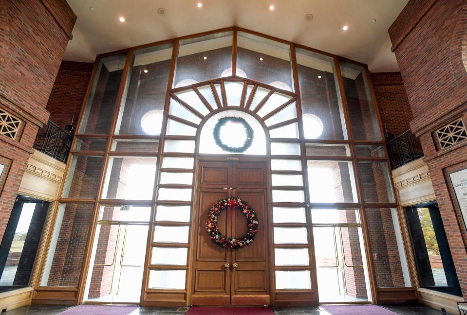 The Alabama Shakespeare Festival has finished an expansion which includes replacing two odd the wooden entrance doors with glass doors as seen at the ASF building in Montgomery, Ala., on Tuesday November 29, 2022. 