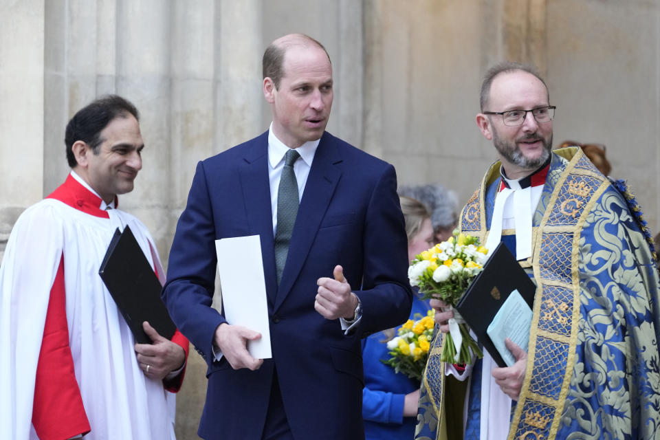 Prince William departs following the annual Commonwealth Day Service of Celebration at Westminster Abbey in London, Monday, March 11, 2024. Commonwealth Day is an annual celebration observed by people all over the Commonwealth in Africa, Asia, the Caribbean and Americas, the Pacific and Europe. (AP Photo/Kirsty Wigglesworth)