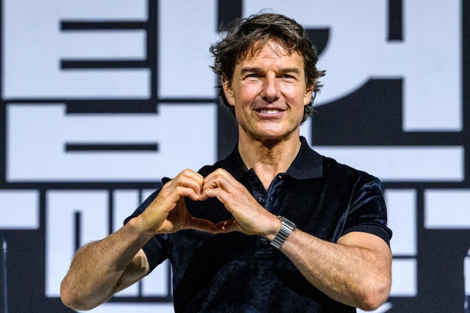 US actor Tom Cruise poses during a press conference for the film 'Top Gun: Maverick' in Seoul on June 20, 2022. (Photo by ANTHONY WALLACE / AFP) (Photo by ANTHONY WALLACE/AFP via Getty Images)