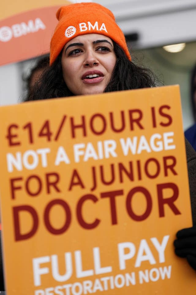 Striking NHS junior doctors on the picket line outside Queen Elizabeth hospital in Birmingham