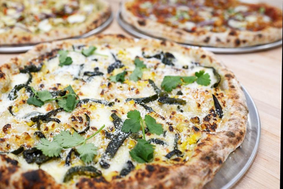 A roasted corn and poblano pizza at the new Pizzaioli takeout shop in West Palm Beach.