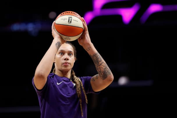 PHOTO: Brittney Griner warms up for the in Los Angeles, Aug. 8. 2019. (Meg Oliphant/Getty Images, FILE)