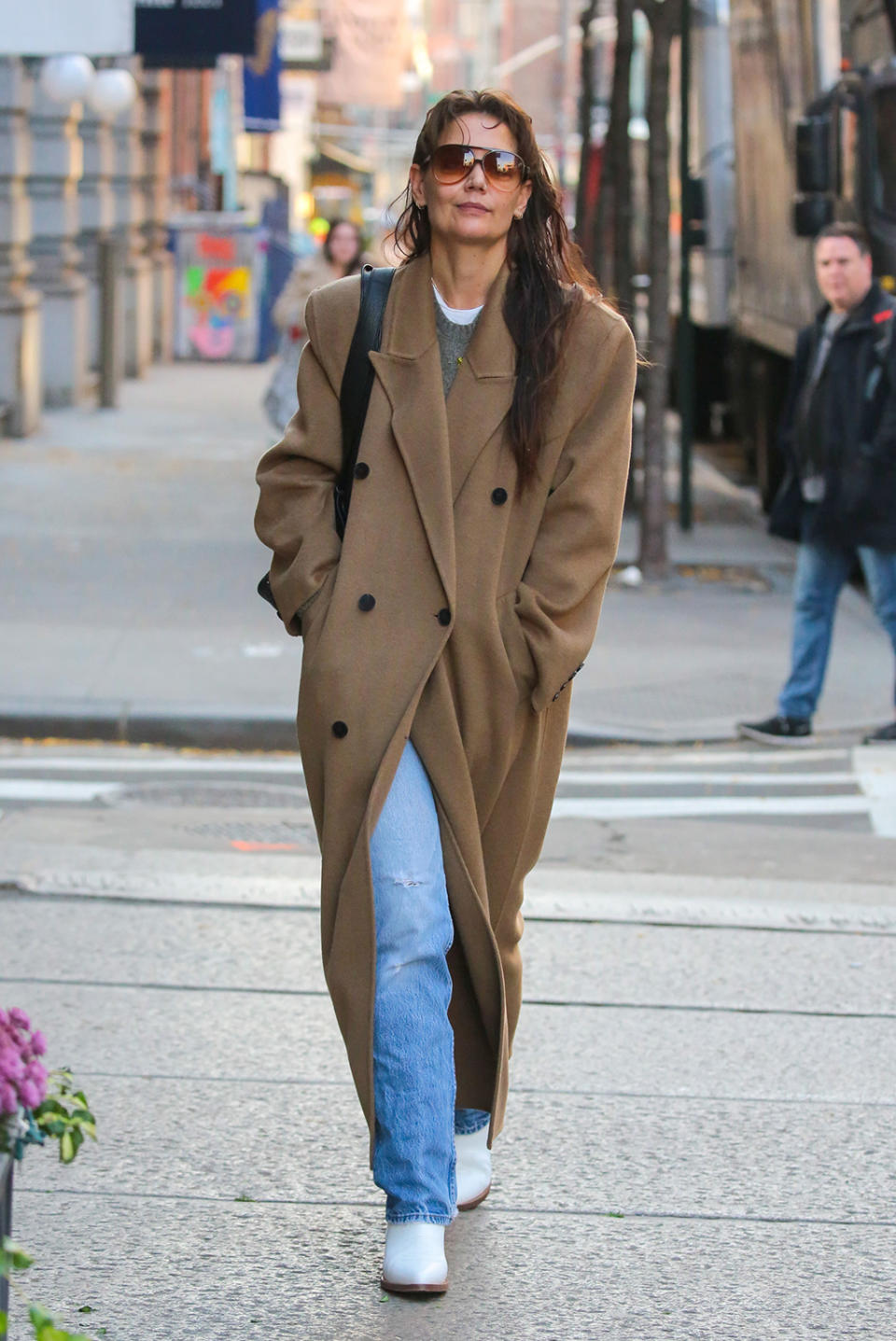 Katie Holmes, booties, western, denim, wool, New York.