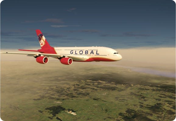 Global Airlines rendering of A380 in flight.