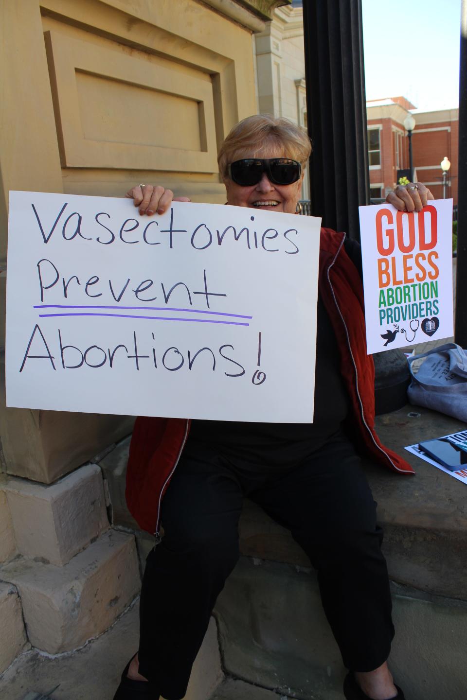Amy Van Voorhis, an 81-year-old woman, was one of the first protestors to come to the Ross County courthouse to protest the potential Supreme Court decision to overturn Roe v. Wade.