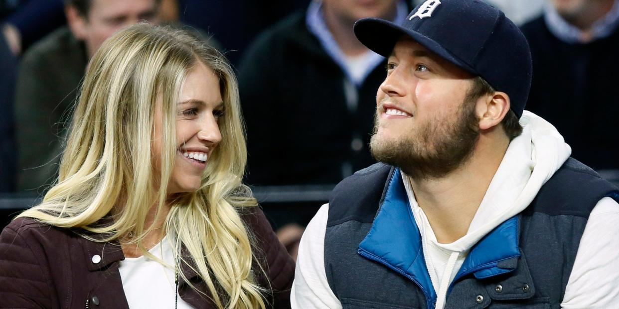 Detroit Lions quarterback Matthew Stafford and his wife, Kelly Stafford