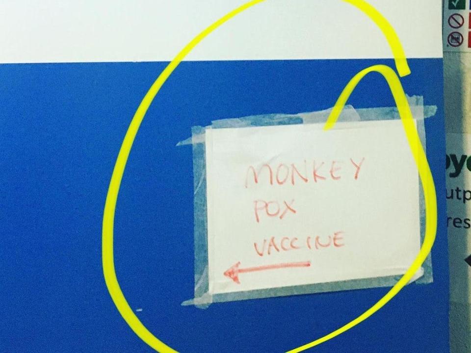 Sharpie note on NHS vaccination center