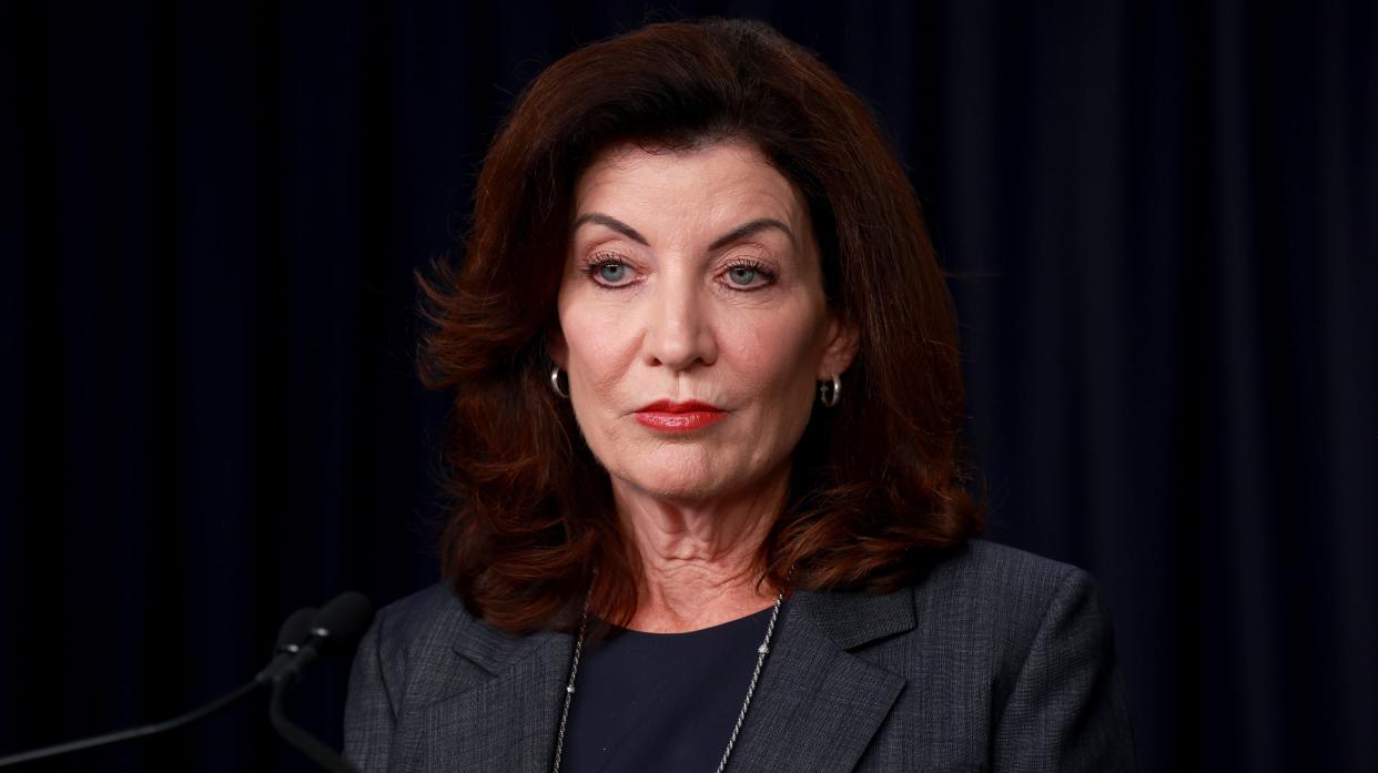 New York Governor Kathy Hochul is pictured during a press conference in Manhattan, New York on Sept. 19, 2022.