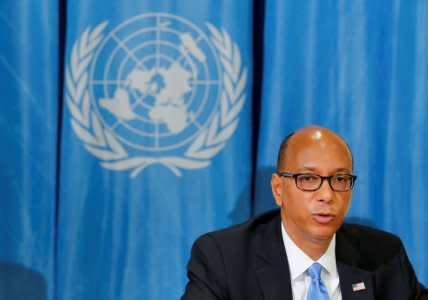 U.S. Ambassador to the Conference on Disarmament Robert Wood attends a news conference at the United Nations in Geneva, Switzerland, April 19, 2018.  REUTERS/Denis Balibouse