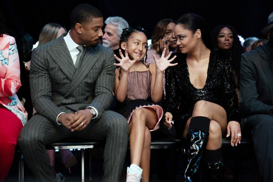 CREED III, from left: Michael B. Jordan, Mila Davis-Kent, Tessa Thompson, 2023. ph: Eli Ade /© MGM /Courtesy Everett Collection
