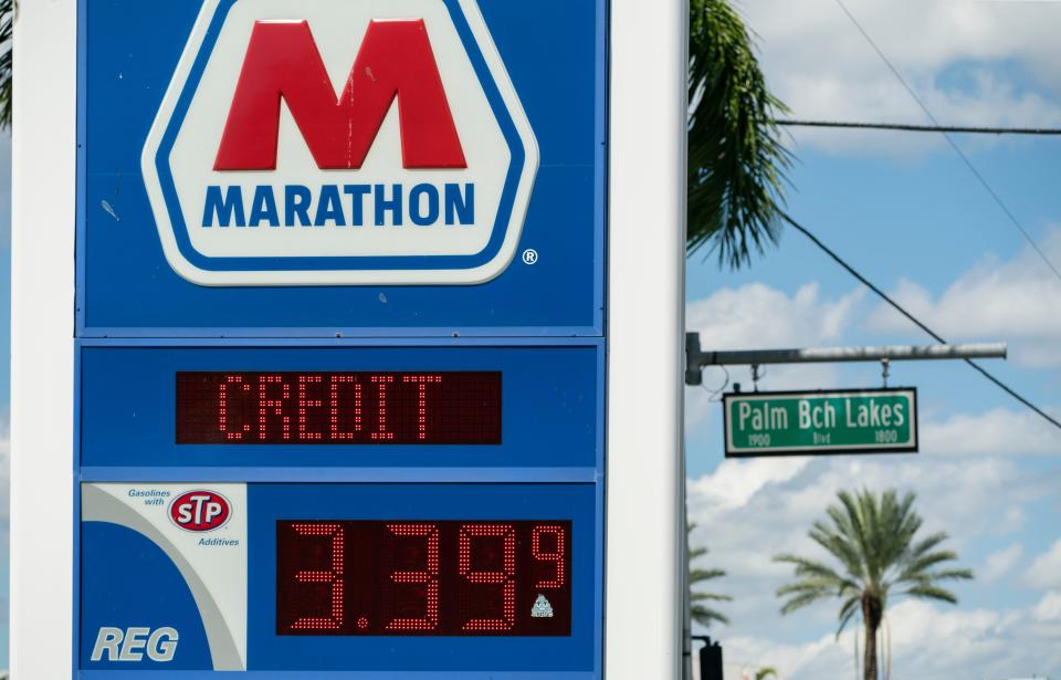 A Marathon gas station in West Palm Beach on October 6, 2022. OPEC oil-producing countries plan to reduce production which will drive gas prices higher. 