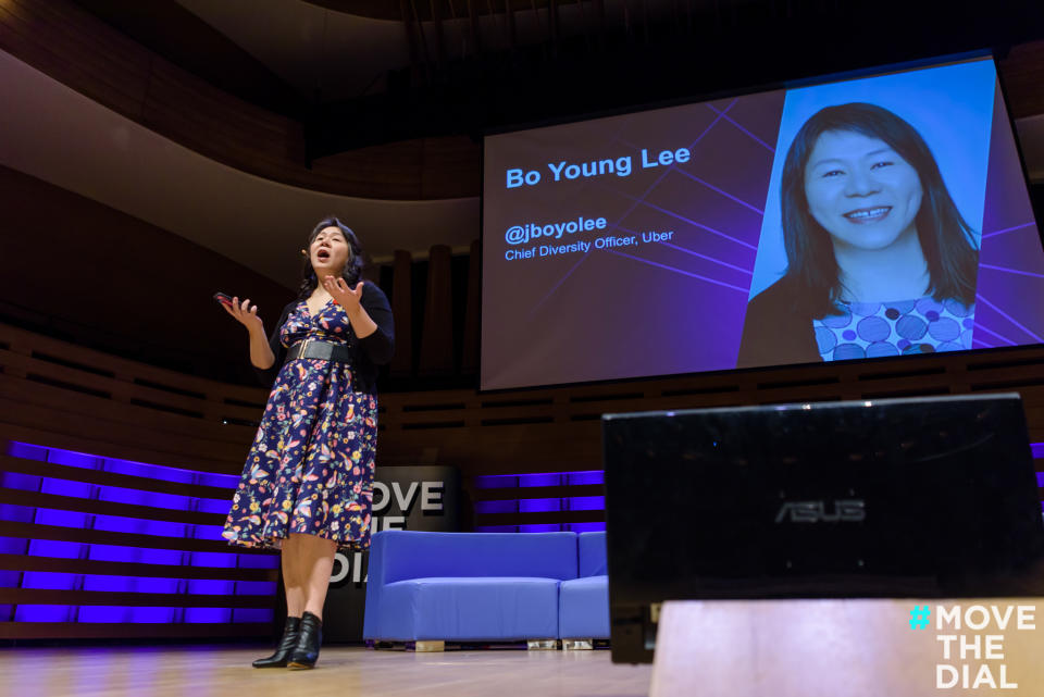 Bo Young Lee speaks at the #MoveTheDial summit in Toronto on Nov. 7, 2018 (Supplied photo by Lu Chau, <a href="https://www.photagonist.ca/" rel="nofollow noopener" target="_blank" data-ylk="slk:Photagonist;elm:context_link;itc:0;sec:content-canvas" class="link ">Photagonist</a>)