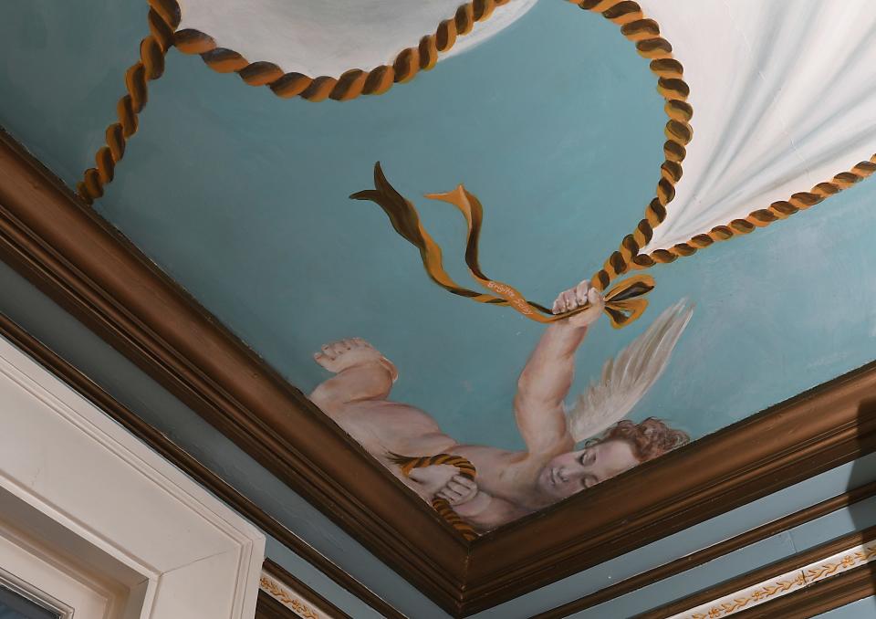 The ceiling mural at The James House Inn.