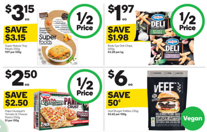 Groceries selling at half-price at Woolworths.