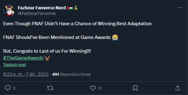 Fans creen que Five Nights at Freddy's merecía una nominación en TGA 2023