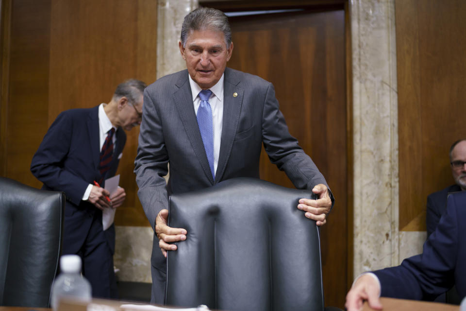 Sen. Joe Manchin, D-W.Va., chairman of the Senate Energy and Natural Resources Committee, arrives for a hearing, at the Capitol in Washington, Tuesday, June 8, 2021. Manchin, a crucial 50th vote for his party on President Joe Biden's proposals, said Sunday he would vote against federal voting rights legislation sponsored by his own party. (AP Photo/J. Scott Applewhite)