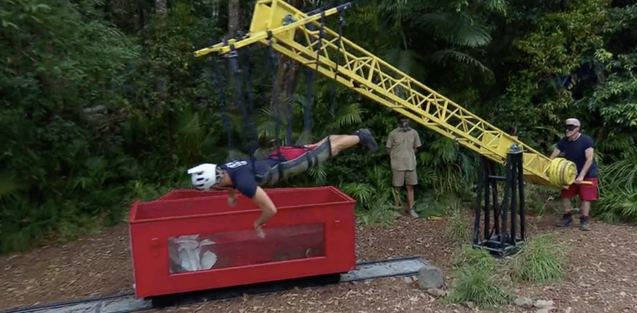 Owen Warner is in Chris Moyles' hands in I'm A Celebrity. (ITV)