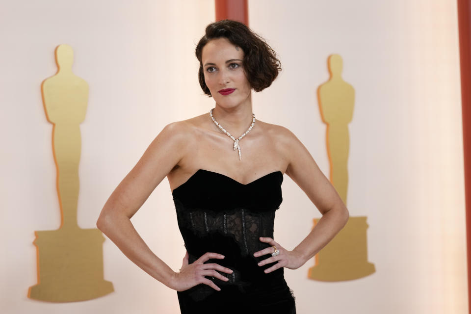 Phoebe Waller-Bridge arrives at the Oscars on Sunday, March 12, 2023, at the Dolby Theatre in Los Angeles. (AP Photo/Ashley Landis)