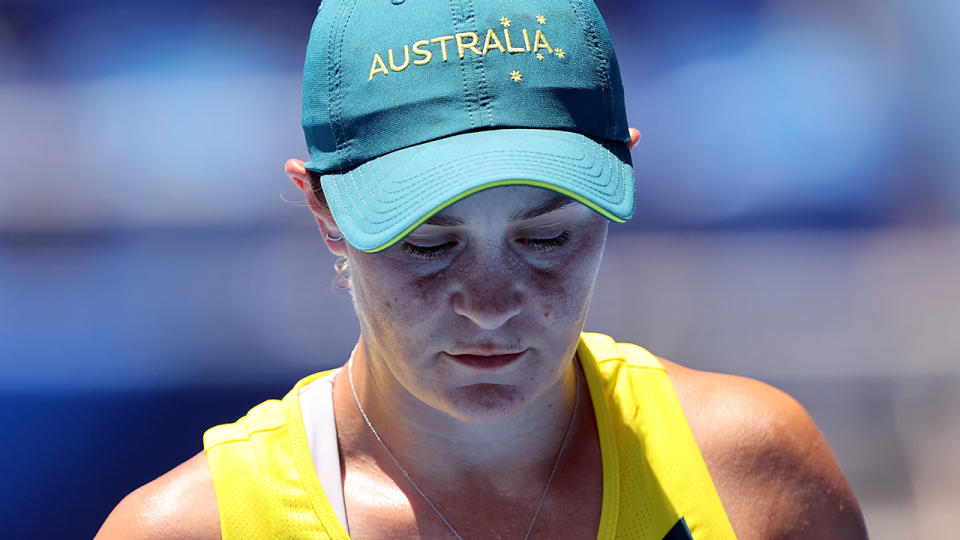 Ash Barty, pictured here during her loss to Sara Sorribes Tormo at the Olympics.