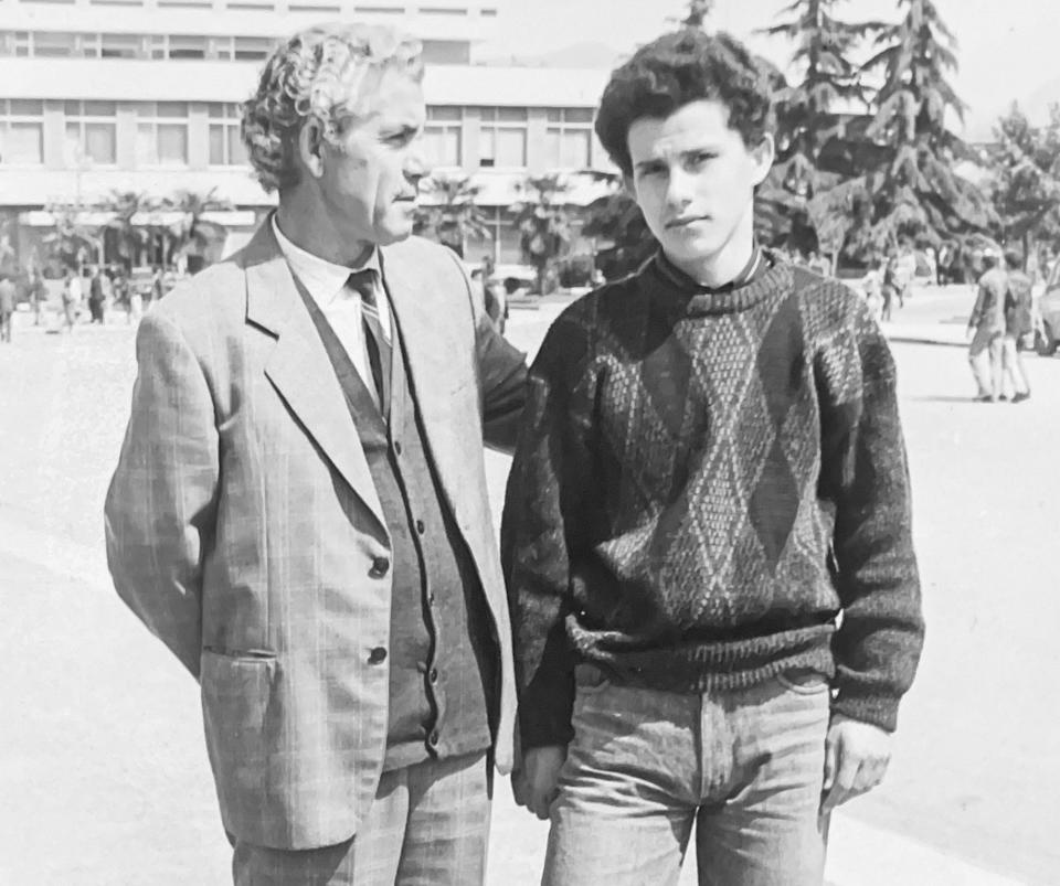 Mihallaq Milkani with his son, Eftim Milkani, in 1992.