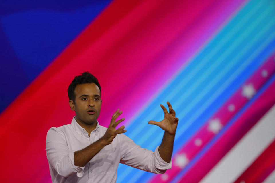 Author Vivek Ramaswamy speaks at the Conservative Political Action Conference (CPAC) in Dallas, Texas, U.S., August 5, 2022. REUTERS/Brian Snyder