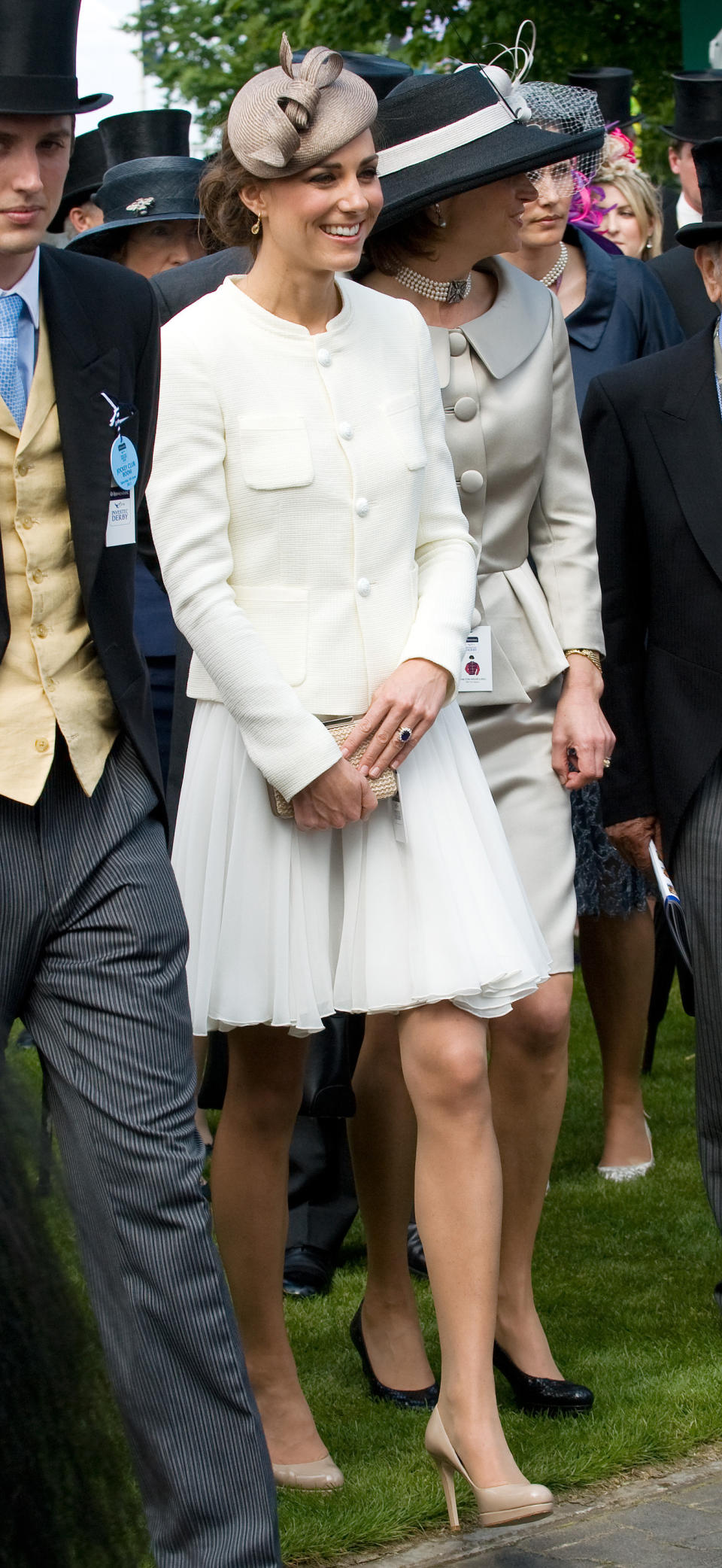 Photo by: Samir Hussein/WireImage<br>On a royal outing at the Derby last month, pantyhose and all-<br>