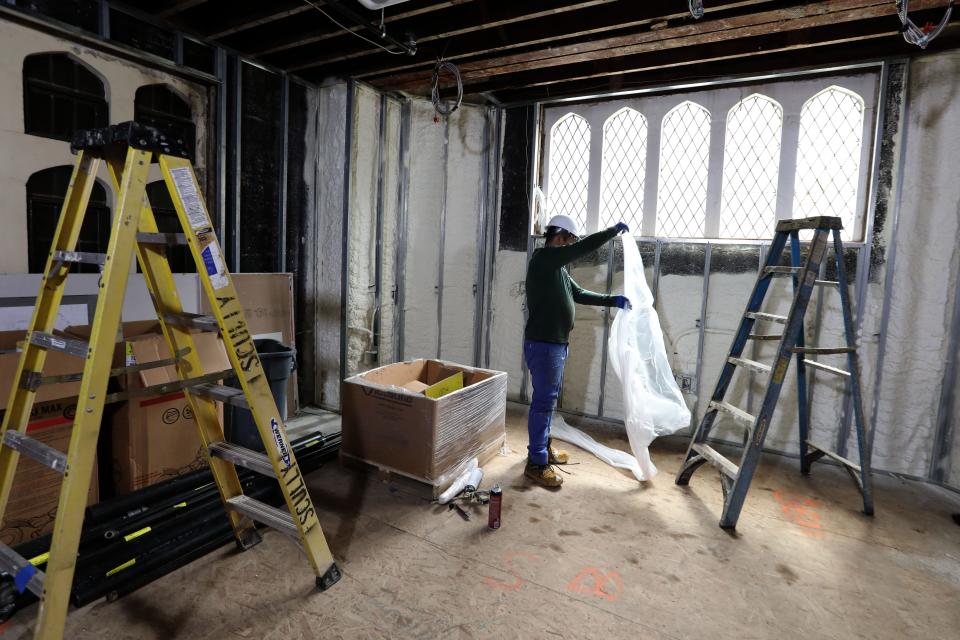 The stained glass windows were preserved inside the former convent of the Immaculate Conception Church in Tuckahoe, which is being converted into independent-living apartments for people with autism, July 14, 2023.