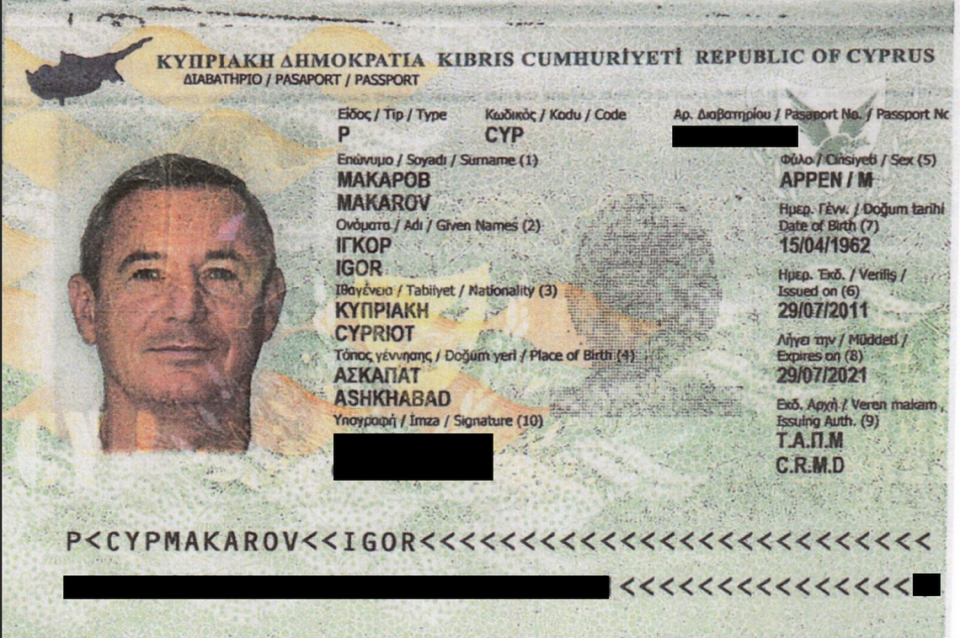 A copy of oligarch Igor Makarov’s passport, leaked to the Miami Herald and partner news outlets in the 2021 investigation “The Pandora Papers.”