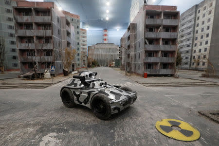 A remote controlled robot for the 'Isotopium: Chernobyl' game is seen at the game's location in Brovary, Ukraine April 25, 2019. REUTERS/Valentyn Ogirenko